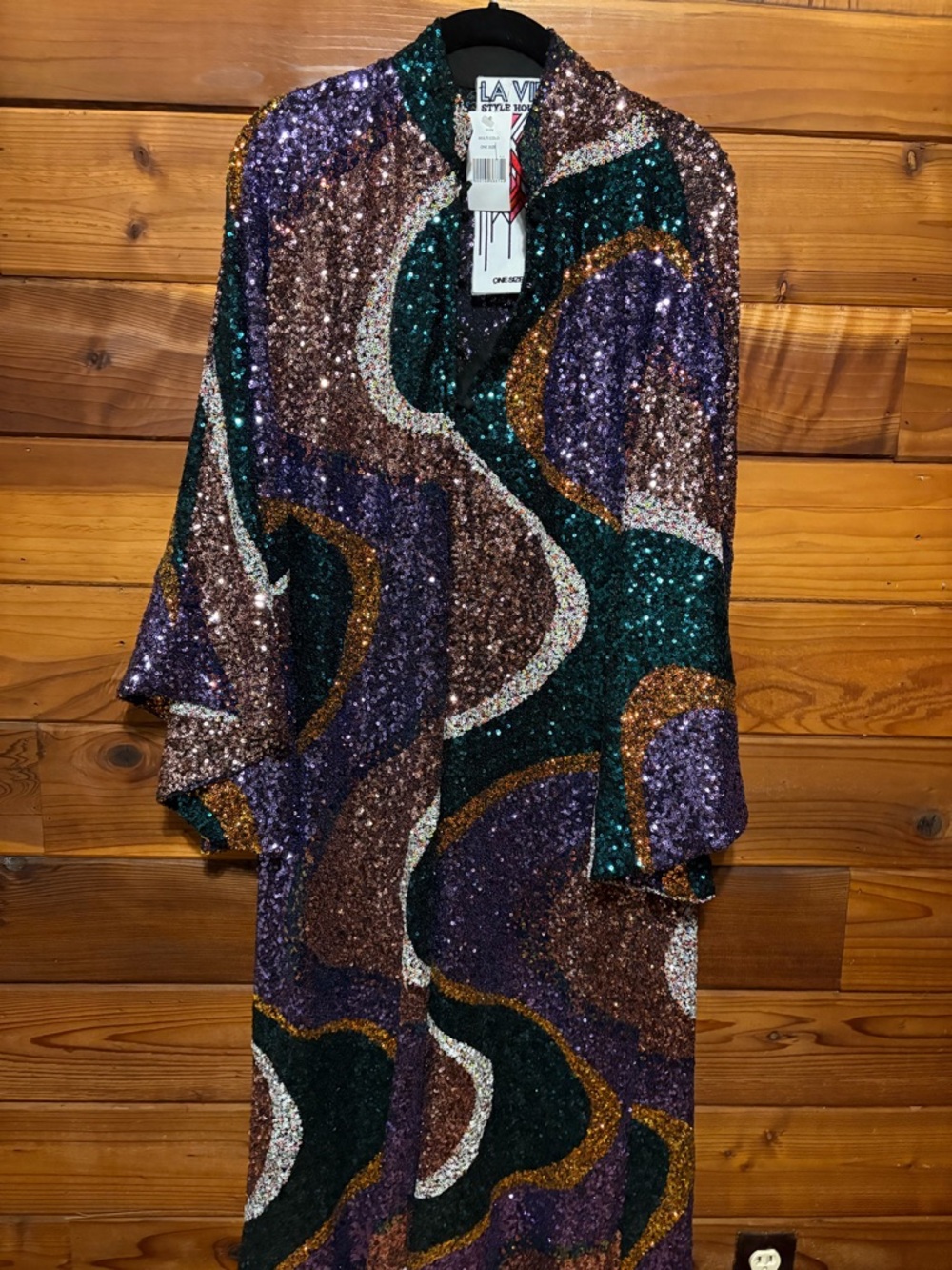La Vie Style House En Rose Multicolor Sequin Wave Dress in Purple, Green, Gold - Picture 2 of 8